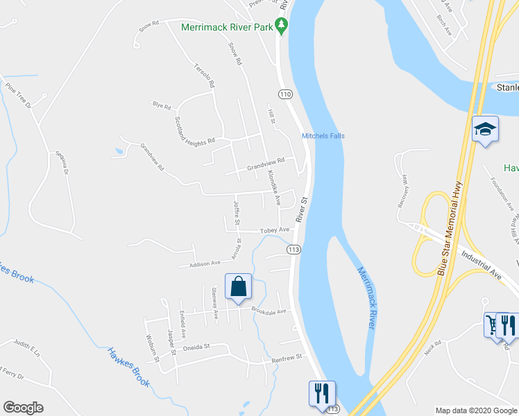 map of restaurants, bars, coffee shops, grocery stores, and more near 63 Essex Avenue in Haverhill