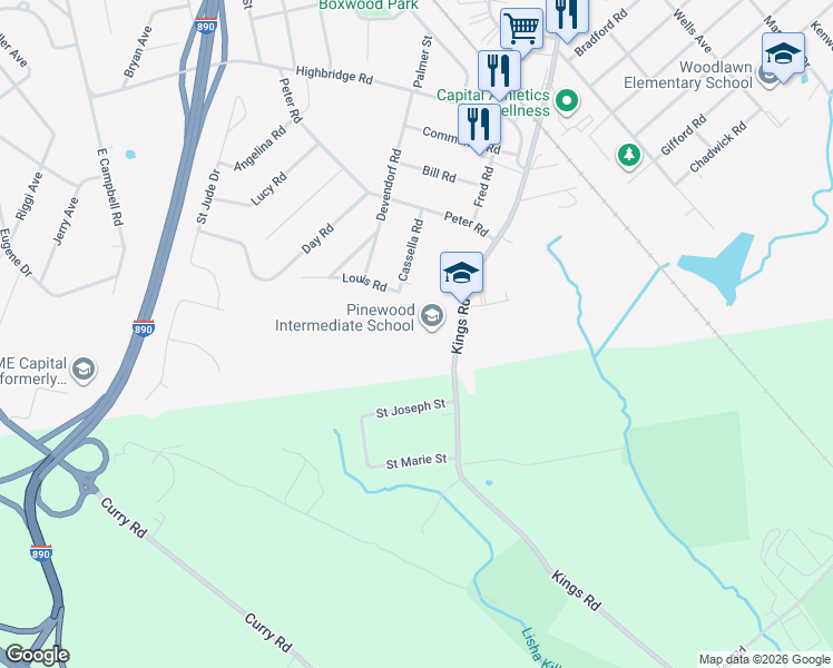 map of restaurants, bars, coffee shops, grocery stores, and more near 901 Kings Road in Schenectady