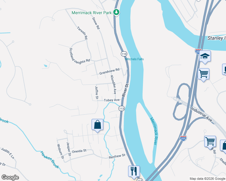 map of restaurants, bars, coffee shops, grocery stores, and more near 119 Klondike Avenue in Haverhill