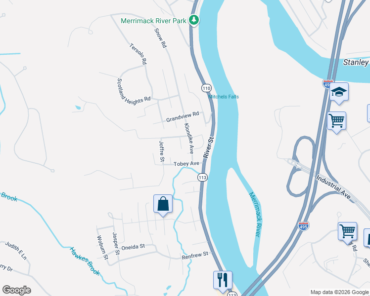 map of restaurants, bars, coffee shops, grocery stores, and more near 119 Klondike Avenue in Haverhill