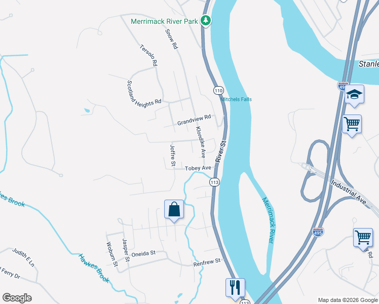 map of restaurants, bars, coffee shops, grocery stores, and more near 63 Essex Avenue in Haverhill