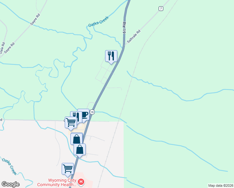 map of restaurants, bars, coffee shops, grocery stores, and more near 2407 New York 19 in Warsaw