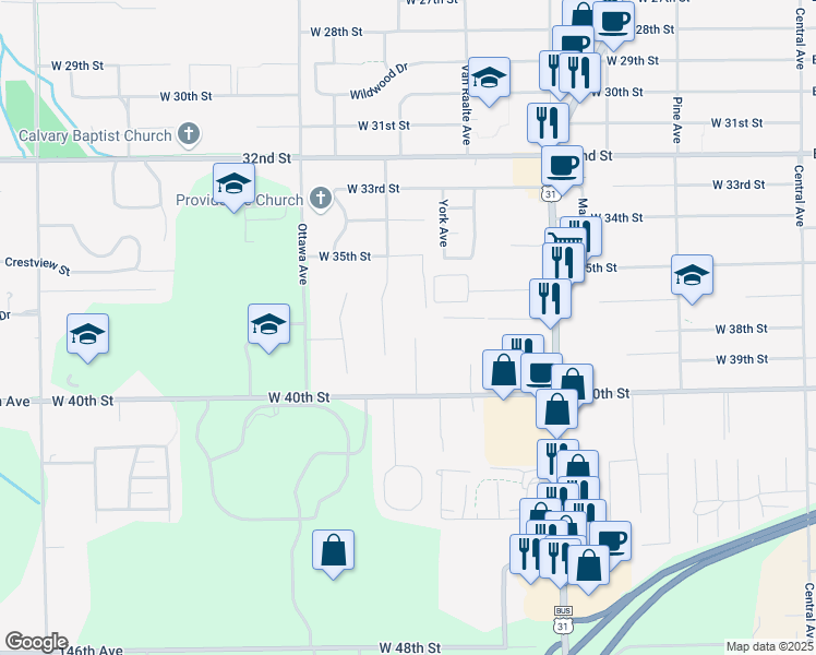 map of restaurants, bars, coffee shops, grocery stores, and more near 934 Songbird Lane in Holland