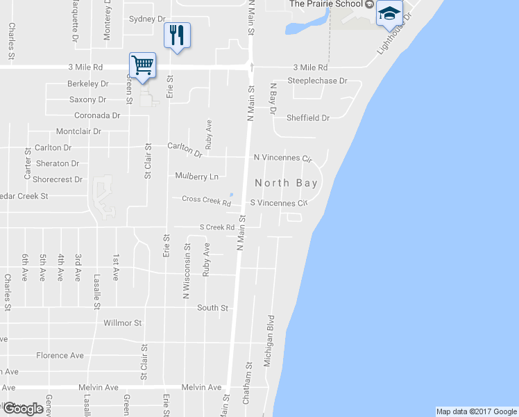 map of restaurants, bars, coffee shops, grocery stores, and more near 305 S Vincennes Cir in Racine