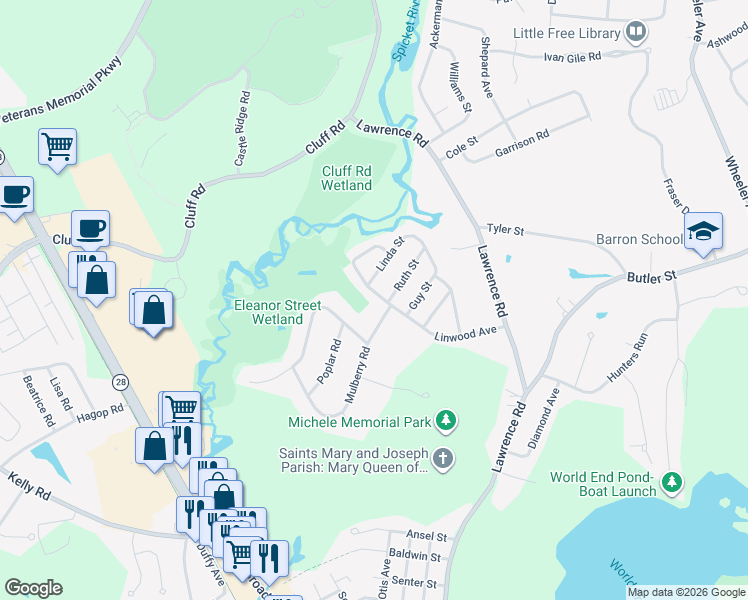 map of restaurants, bars, coffee shops, grocery stores, and more near 31 Linwood Avenue in Salem