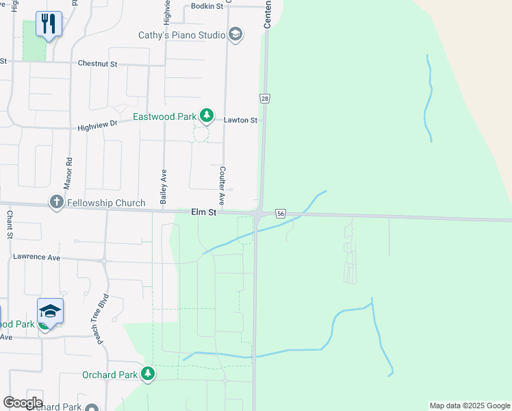 map of restaurants, bars, coffee shops, grocery stores, and more near 44078 Elm Line in Union