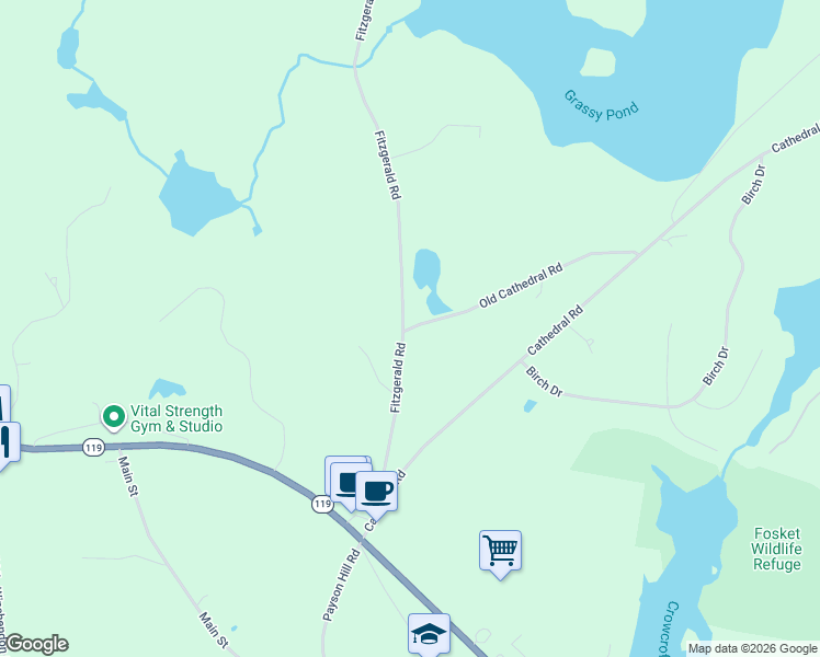 map of restaurants, bars, coffee shops, grocery stores, and more near 142 Fitzgerald Road in Rindge