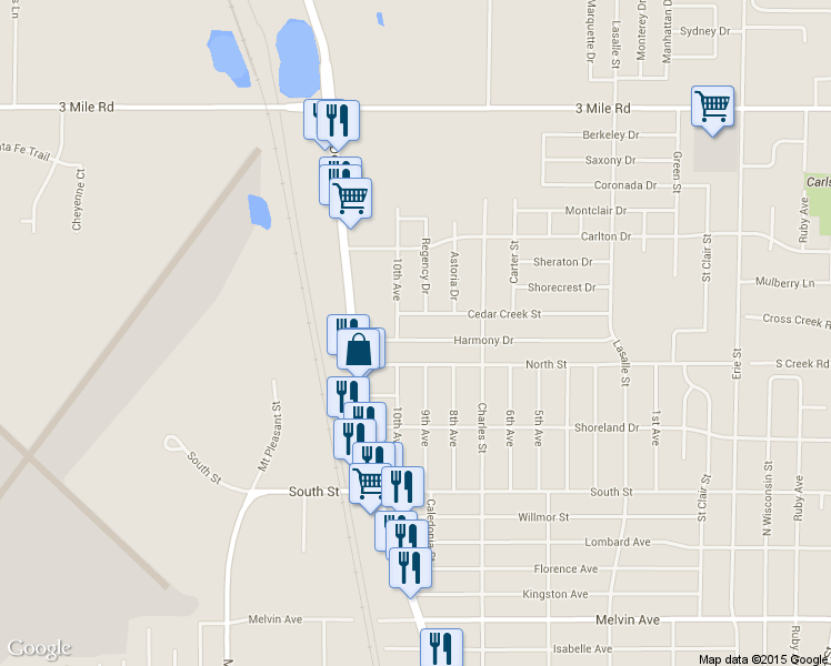 map of restaurants, bars, coffee shops, grocery stores, and more near 1506 Harmony Dr in Racine