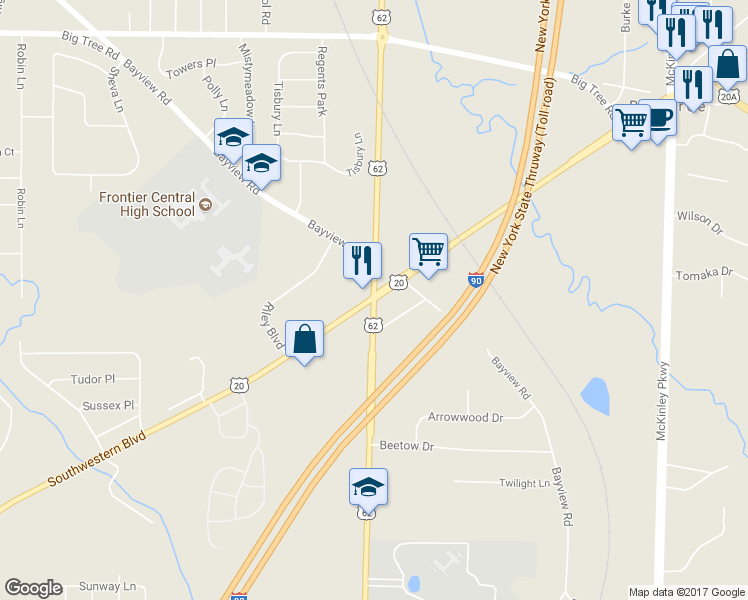 map of restaurants, bars, coffee shops, grocery stores, and more near 4443 Southwestern Boulevard in Hamburg