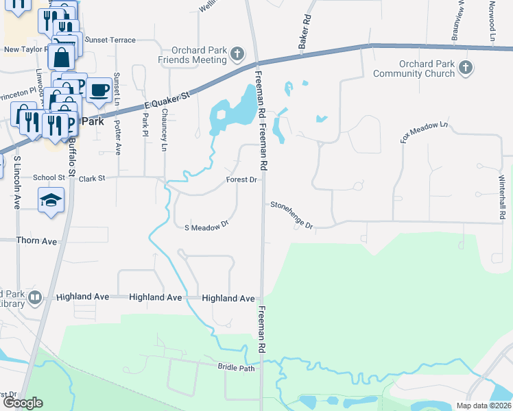 map of restaurants, bars, coffee shops, grocery stores, and more near 4394 Freeman Rd in Orchard Park
