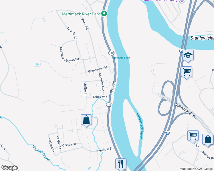 map of restaurants, bars, coffee shops, grocery stores, and more near 1467-1551 River Street in Haverhill