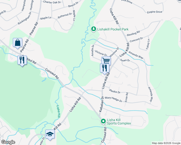 map of restaurants, bars, coffee shops, grocery stores, and more near 204 Lisha Kill Road in Schenectady