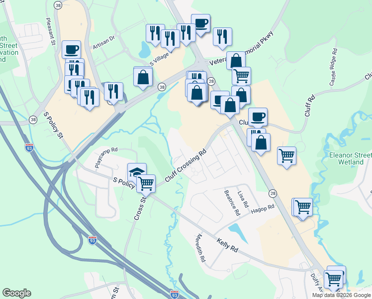 map of restaurants, bars, coffee shops, grocery stores, and more near 4 Lancelot Court in Salem