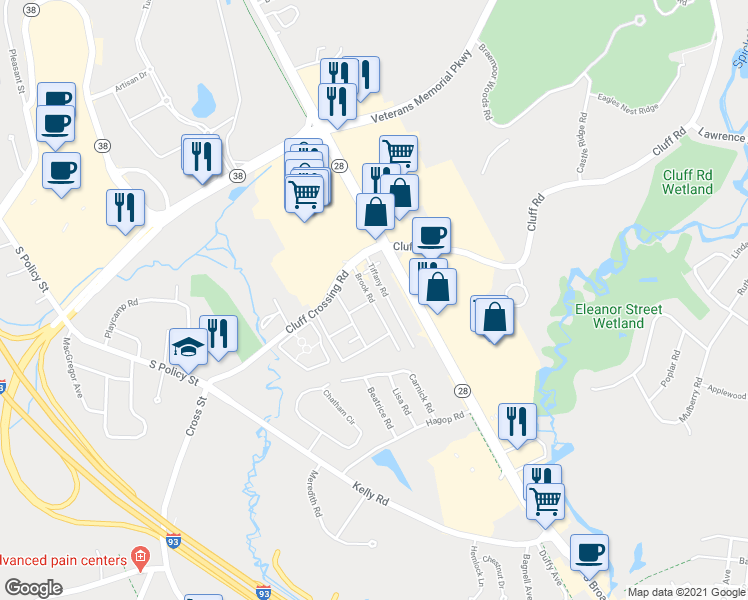 map of restaurants, bars, coffee shops, grocery stores, and more near 4 Brook Road in Salem