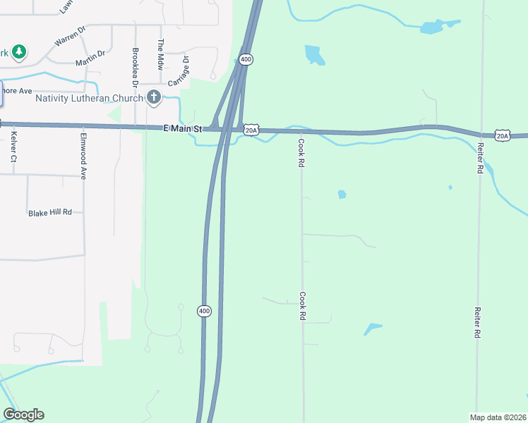 map of restaurants, bars, coffee shops, grocery stores, and more near 135 Cook Road in East Aurora