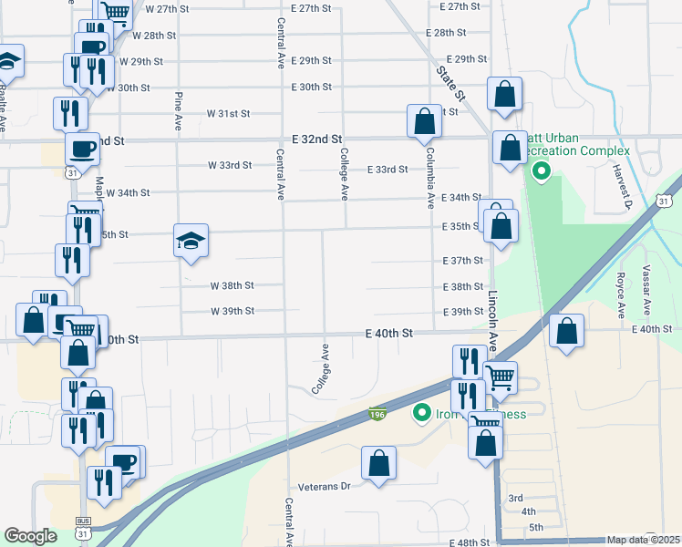 map of restaurants, bars, coffee shops, grocery stores, and more near 987 College Avenue in Holland