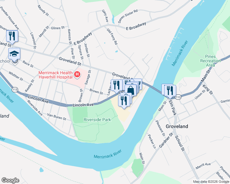 map of restaurants, bars, coffee shops, grocery stores, and more near 215 Lincoln Avenue in Haverhill