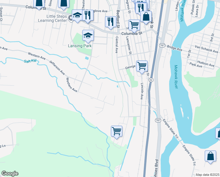 map of restaurants, bars, coffee shops, grocery stores, and more near 1 Grandview Terrace in Cohoes