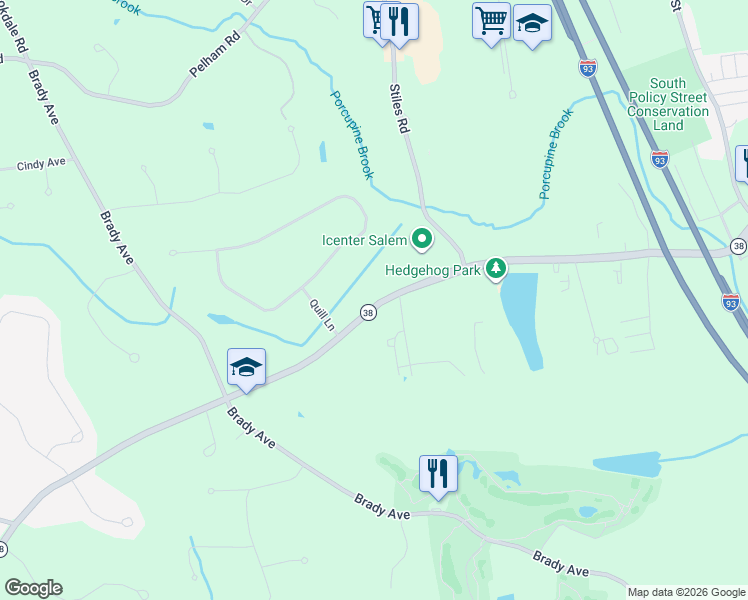 map of restaurants, bars, coffee shops, grocery stores, and more near 89 Lowell Road in Salem