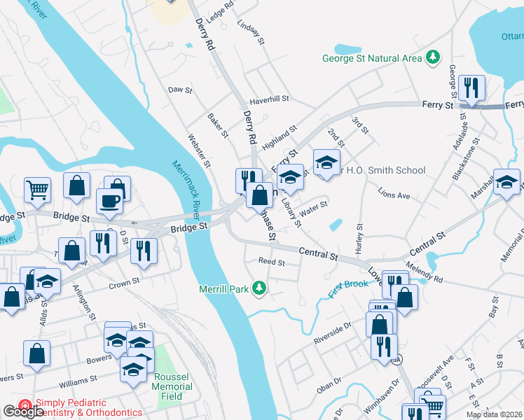 map of restaurants, bars, coffee shops, grocery stores, and more near 19 Chase Street in Hudson