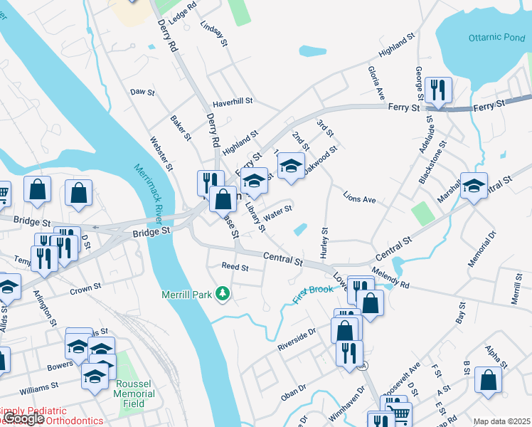 map of restaurants, bars, coffee shops, grocery stores, and more near 28 Library Street in Hudson