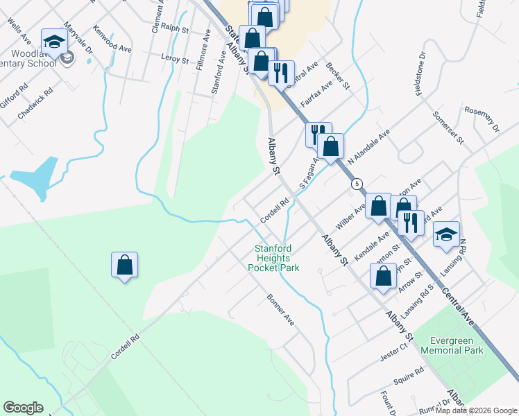 map of restaurants, bars, coffee shops, grocery stores, and more near 20 Ferrara Avenue in Schenectady