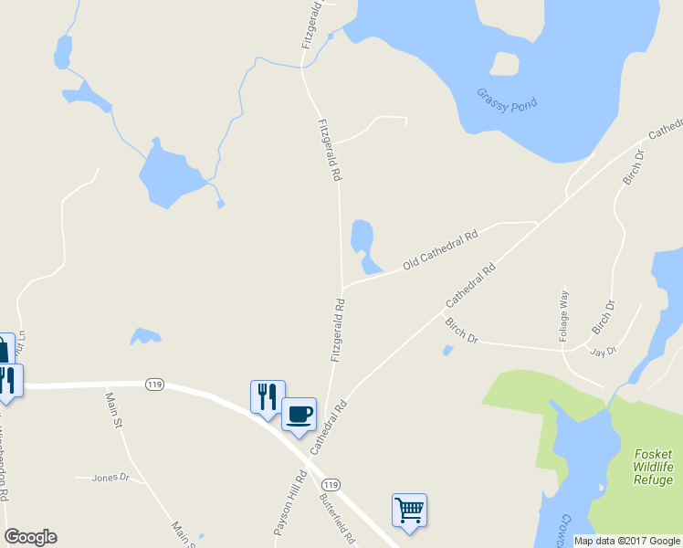 map of restaurants, bars, coffee shops, grocery stores, and more near 142 Fitzgerald Road in Rindge
