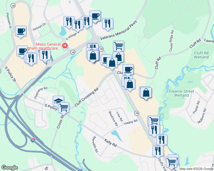 map of restaurants, bars, coffee shops, grocery stores, and more near 4 Brook Road in Salem