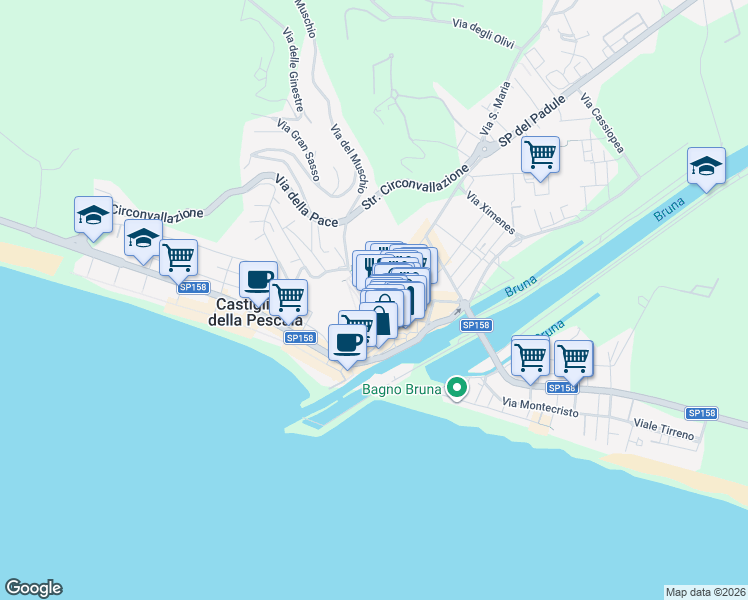 map of restaurants, bars, coffee shops, grocery stores, and more near 8 Via Ospedale in Castiglione della Pescaia