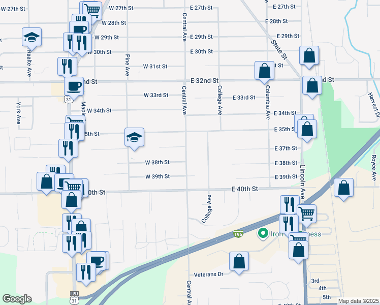 map of restaurants, bars, coffee shops, grocery stores, and more near 925 Central Avenue in Holland
