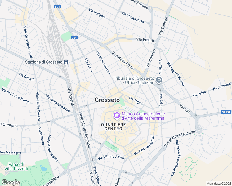 map of restaurants, bars, coffee shops, grocery stores, and more near 17 Via Guglielmo Oberdan in Grosseto
