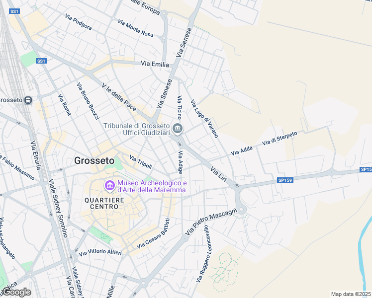 map of restaurants, bars, coffee shops, grocery stores, and more near 17-29 Via Trebbia in Grosseto