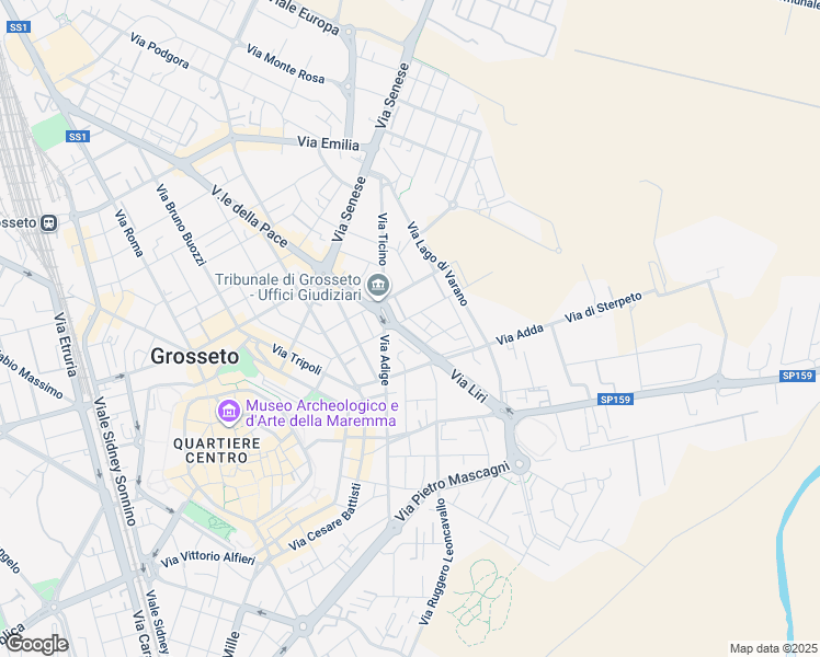 map of restaurants, bars, coffee shops, grocery stores, and more near 29 Via Trebbia in Grosseto