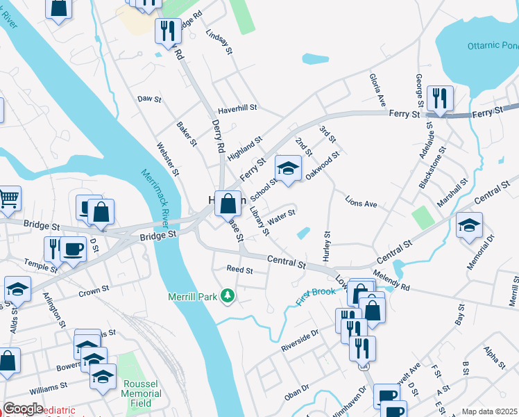 map of restaurants, bars, coffee shops, grocery stores, and more near 22 Library Street in Hudson