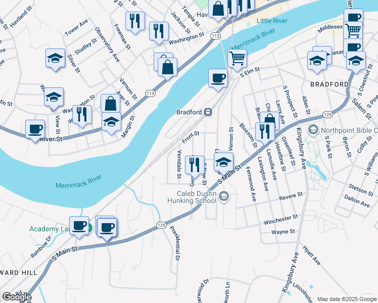 map of restaurants, bars, coffee shops, grocery stores, and more near 5 Germain Avenue in Haverhill