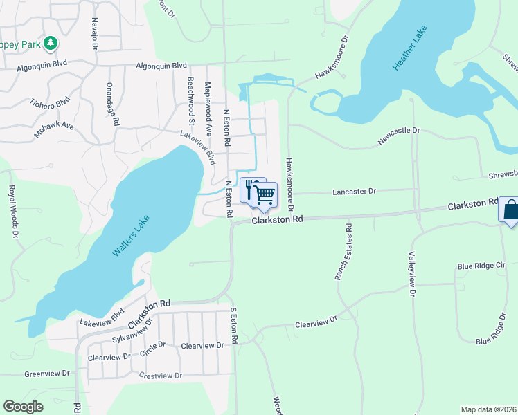 map of restaurants, bars, coffee shops, grocery stores, and more near 4722 Monterey Avenue in Clarkston