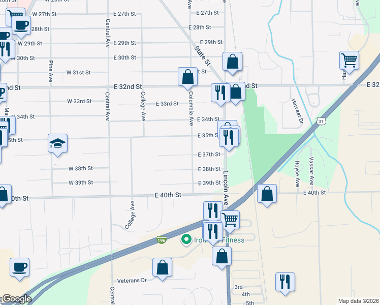 map of restaurants, bars, coffee shops, grocery stores, and more near 880 Columbia Avenue in Holland