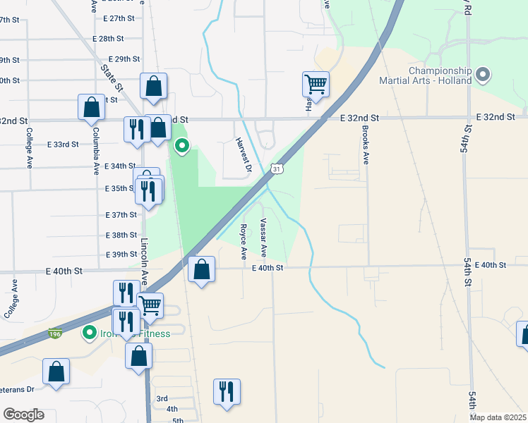 map of restaurants, bars, coffee shops, grocery stores, and more near 889 Montrose Avenue in Holland