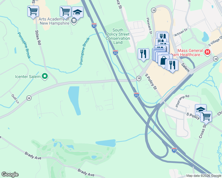 map of restaurants, bars, coffee shops, grocery stores, and more near 33 Lowell Road in Salem