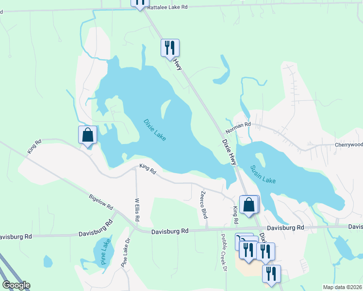 map of restaurants, bars, coffee shops, grocery stores, and more near 10086 King Road in Oakland County