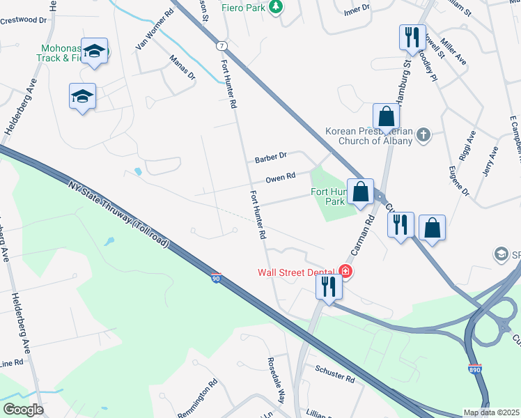 map of restaurants, bars, coffee shops, grocery stores, and more near 1143 Fort Hunter Road in Schenectady