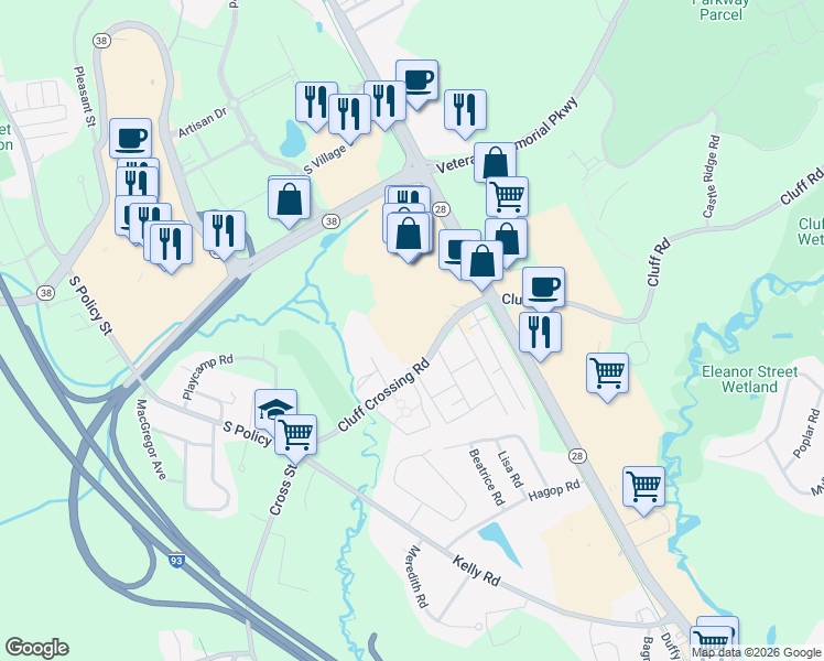map of restaurants, bars, coffee shops, grocery stores, and more near 11 Lancelot Court in Salem