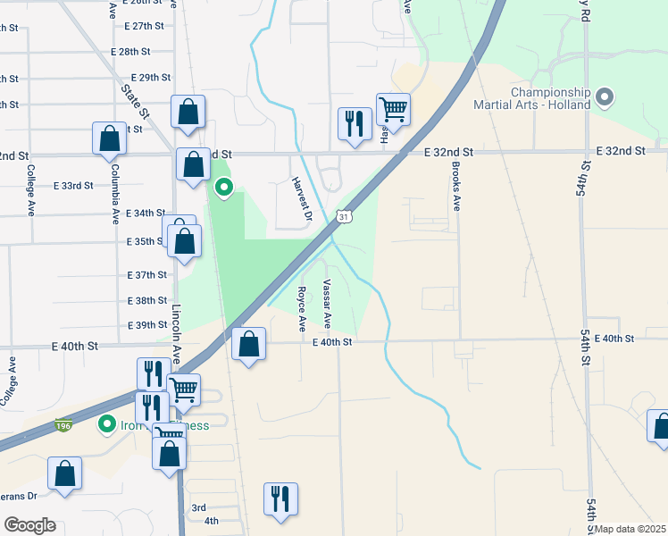 map of restaurants, bars, coffee shops, grocery stores, and more near 889 Montrose Avenue in Holland