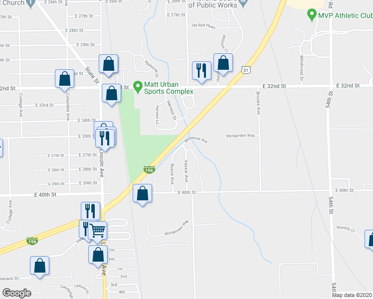 map of restaurants, bars, coffee shops, grocery stores, and more near 889 Montrose Avenue in Holland