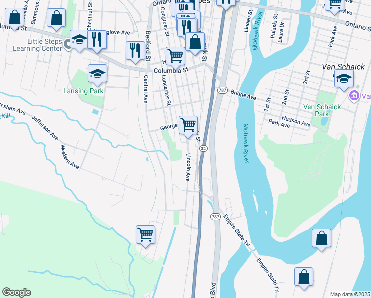 map of restaurants, bars, coffee shops, grocery stores, and more near 245 Congress Street in Cohoes