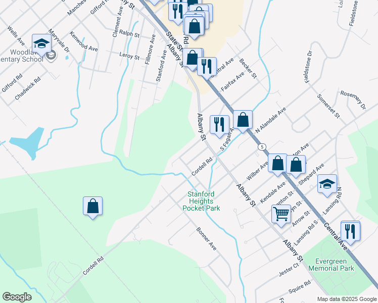 map of restaurants, bars, coffee shops, grocery stores, and more near 68 South Amherst Street in Schenectady