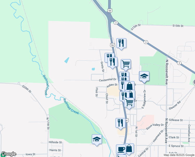 map of restaurants, bars, coffee shops, grocery stores, and more near 308 Centennial Drive in Cherokee