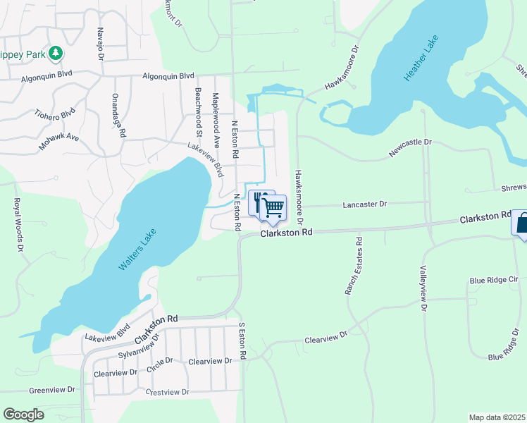 map of restaurants, bars, coffee shops, grocery stores, and more near 4722 Monterey Ave in Clarkston