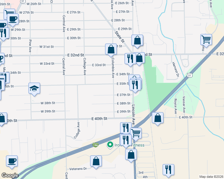 map of restaurants, bars, coffee shops, grocery stores, and more near 880 Columbia Avenue in Holland