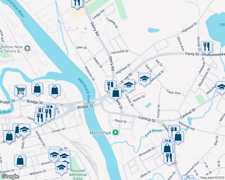 map of restaurants, bars, coffee shops, grocery stores, and more near 10 Baker Street in Hudson